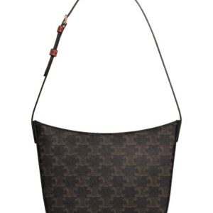 Celine Medium Celine Croque Bag In Triomphe Canvas And Calfskin Coffee