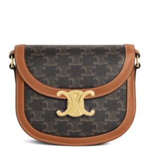 Celine Teen Besace Triomphe In Triomphe Canvas And Calfskin Coffee