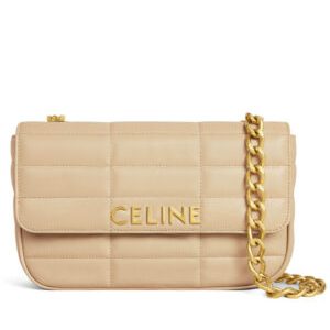 Celine Chain Shoulder Bag Matelasse Monochrome Apricot