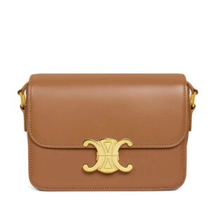Celine Teen Triomphe Bag In Shiny Calfskin Coffee