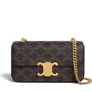 Celine Chain Shoulder Bag Triomphe In Triomphe Canvas Coffee