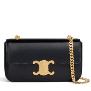 Celine Chain Shoulder Bag Triomphe In Shiny Calfskin Black