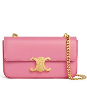 Celine Chain Shoulder Bag Triomphe In Shiny Calfskin Pink