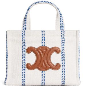 Celine Small Cabas Thais In Striped Textile And Calfskin Cream
