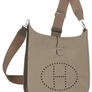 Hermes Tan Evelyne Shoulder Togo III PM Bag Gray