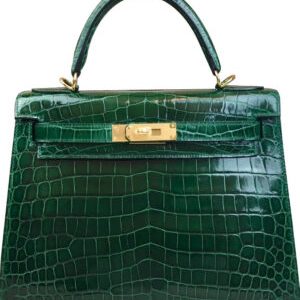Hermes Kelly Bag 32 Crocodile leather Green