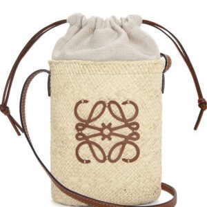 Loewe Iraka Palm and Cowhide Square Pouch Cream