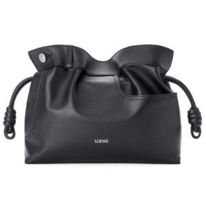 Loewe Panta Medium Flamenco Clutch In Shiny Calfskin Black