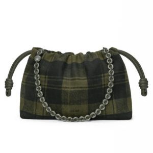 Loewe Medium Flamenco Purse In Tartan Suede Green