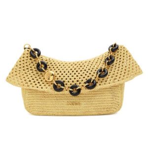 Loewe Medium Ola Bag In Raffia And Calfskin Apricot