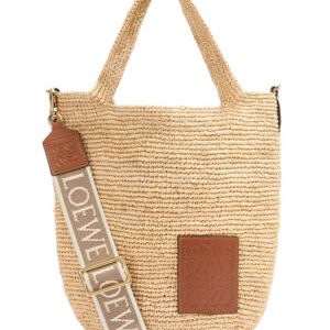 Loewe Mini Slit Bag In Raffia And Calfskin