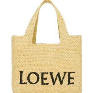 Loewe Small Font Tote In Raffia Apricot