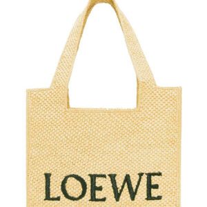 Loewe Medium Font Tote In Raffia Apricot