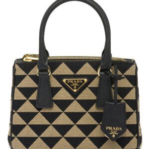 Prada Galleria Embroidered Jacquard Fabric Micro-bag Black