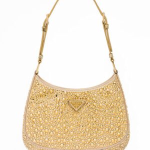 Prada Cleo Satin Bag With Crystals 1BC169 Golden
