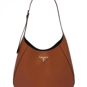 Prada Large Leather Shoulder Bag With Topstitching 1BC181 Coffee
