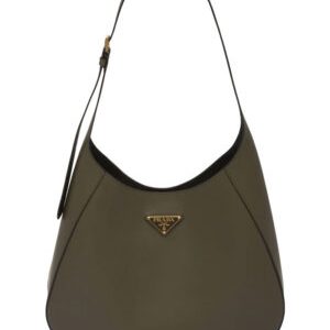 Prada Large Leather Shoulder Bag With Topstitching 1BC181 Green