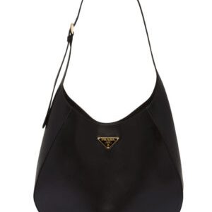 Prada Large Leather Shoulder Bag With Topstitching 1BC181 Black