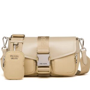 Prada Pocket Nylon And Brushed Leather Bag 1BA896 Apricot