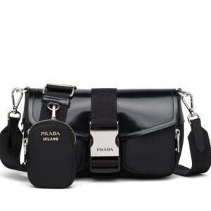 Prada Pocket Nylon And Brushed Leather Bag 1BA896 Black