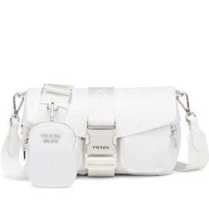 Prada Pocket Nylon And Brushed Leather Bag 1BA896 Cream