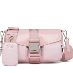 Prada Pocket Nylon And Brushed Leather Bag 1BA896 Pink