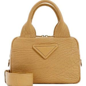 Prada Logo Pebble Leather Tote Bag 1BB0881 Apricot
