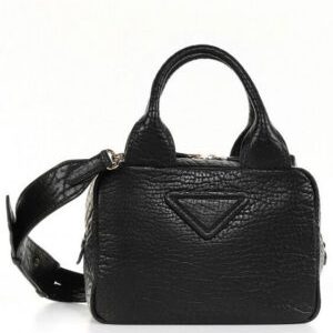 Prada Logo Pebble Leather Tote Bag 1BB0881 Black