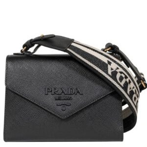 Prada Monochrome Saffiano And Leather Bag Black