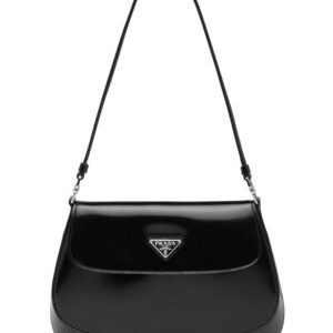 Prada Cleo brushed leather shoulder bag with flap 1BD311 Black