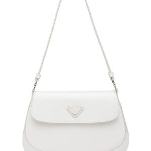 Prada Cleo brushed leather shoulder bag with flap 1BD311 White
