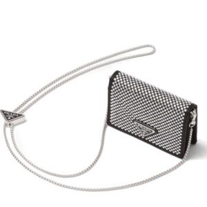 Prada Cardholder With Shoulder Strap And Crystals Black