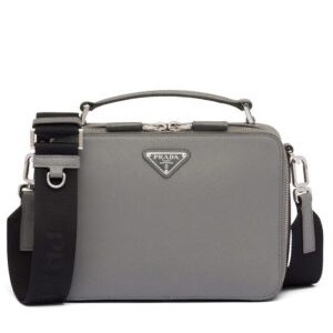 Prada Medium Prada Brique Saffiano Leather Bag 2VH069 Gray