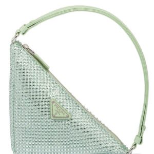 Prada Crystal-studded Satin Pouch 1NQ044 Green