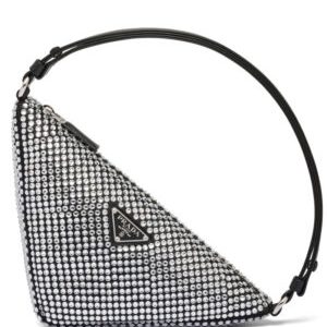 Prada Crystal-studded Satin Pouch 1NQ044 Black
