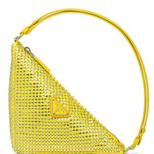 Prada Crystal-studded Satin Pouch 1NQ044 Yellow