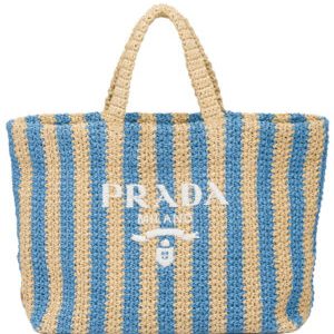 Prada Large Raffia Tote Bag Blue