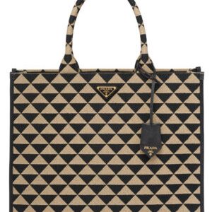 Prada Large Symbole Jacquard Fabric Handbag Black