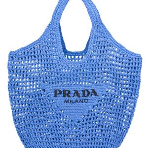 Prada Raffia Tote Bag Blue