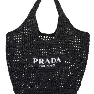Prada Raffia Tote Bag Black