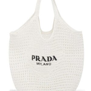 Prada Raffia Tote Bag Cream