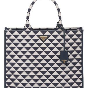 Prada Large Prada Symbole Jacquard Fabric Handbag Blue