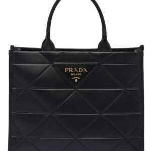 Prada Large Leather Prada Symbole Bag With Topstitching 1BA377 Black