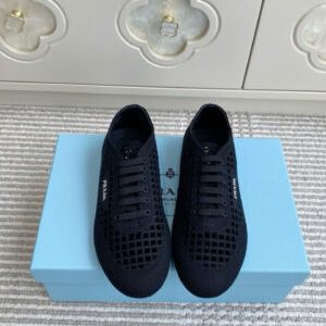 Prada Collapse Crochet Knit Sneakers in Ivory Women’s Shoes
