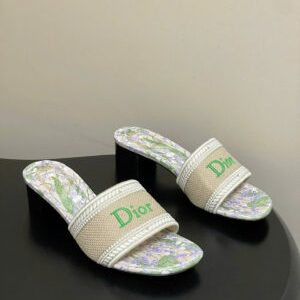 Dior Dway Heeled in Embroidered Cotton and Multicolor 4cm