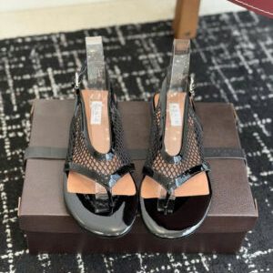 Alaïa Flex Mesh Thong Sandals in Patent Leather