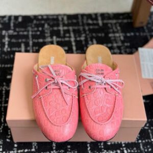 Miu Miu Croc-Embossed Leather Flat Slipper Mules