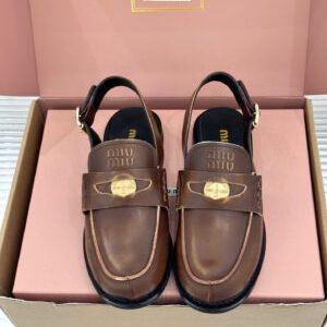 Miu Miu Vintage-Effect Leather Slingback Penny Loafers