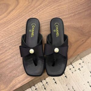 Chanel Lambskin Grosgrain Bow Pearl Thong Sandals