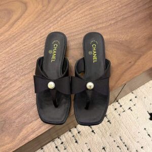 Chanel Lambskin Grosgrain Bow Pearl Thong Sandals